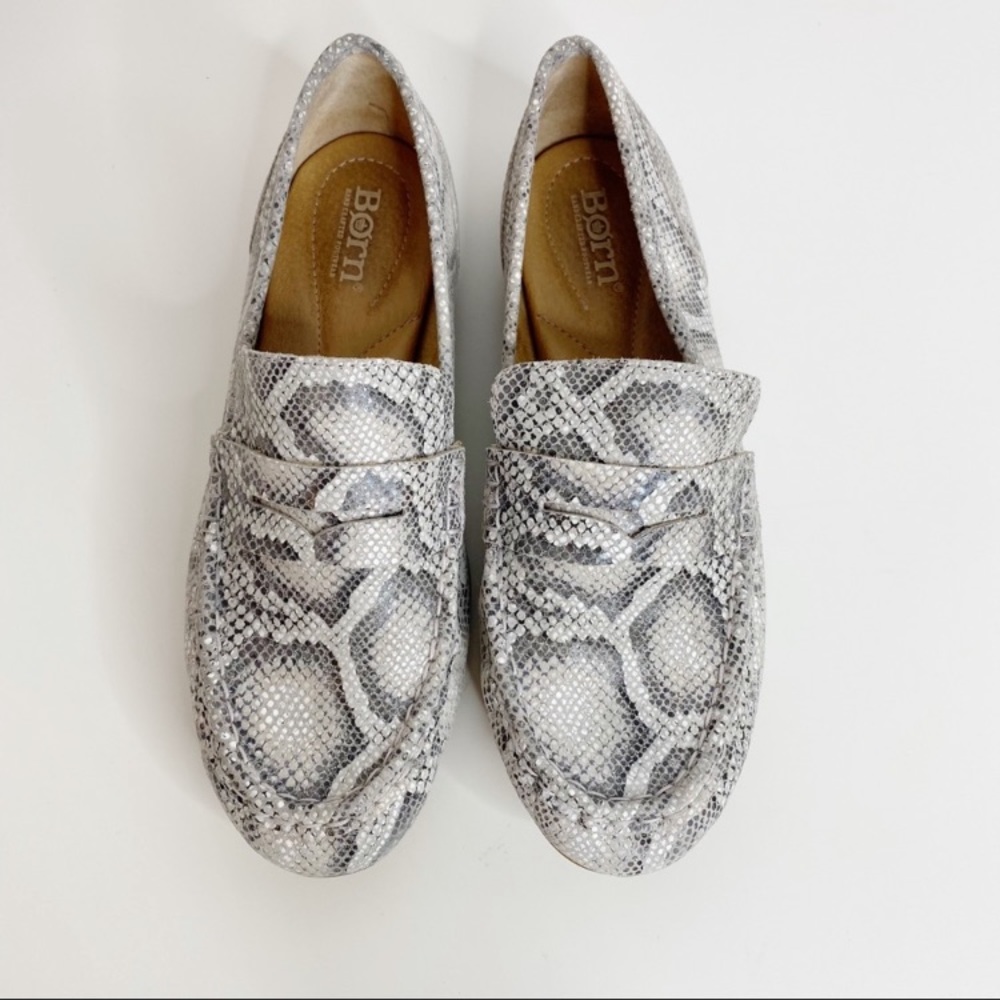 Born Snakeskin Print Leather Upper Material Penny Loafers